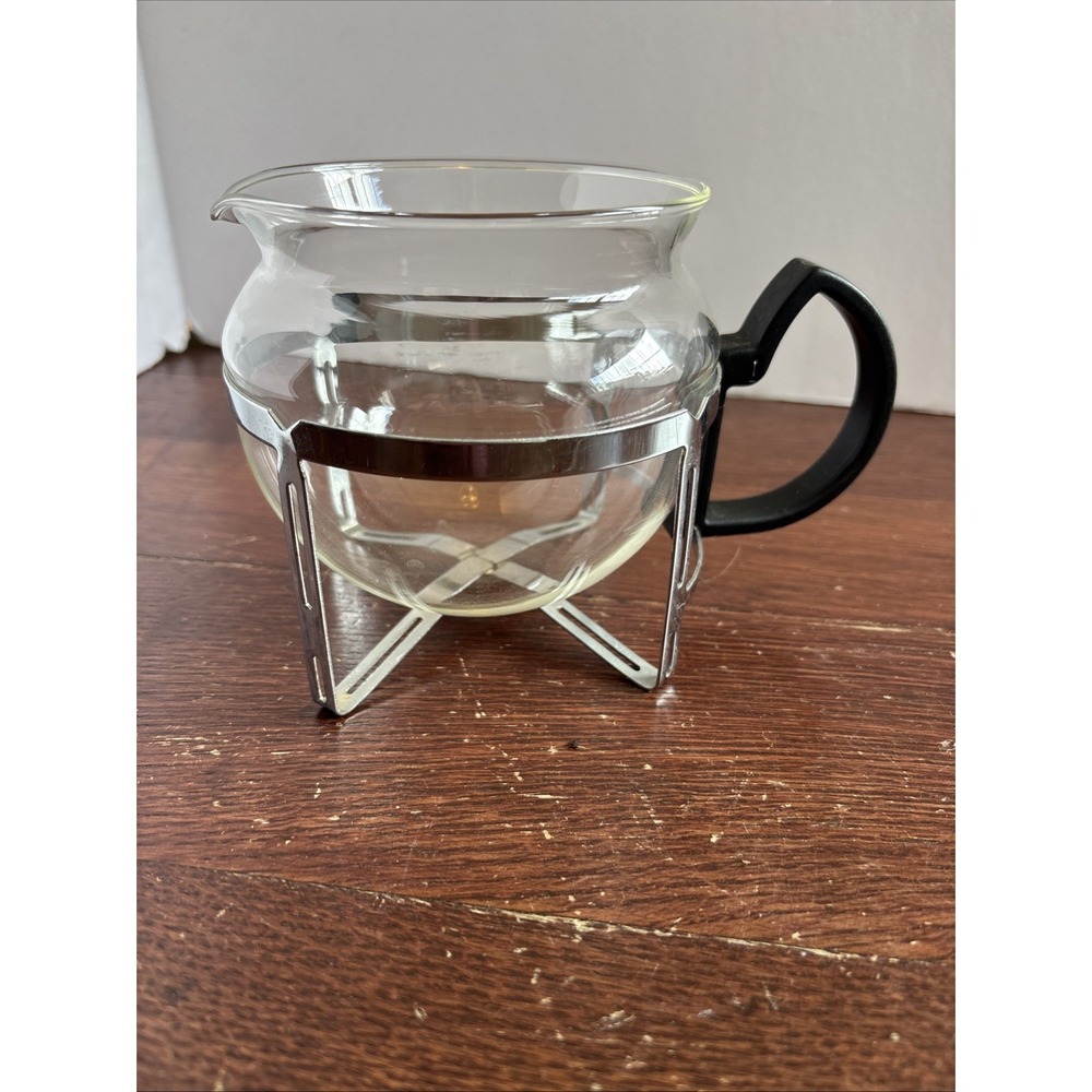RARE VINTAGE GLASS & METAL 2 CUP TEA POT ONLY~EXCELLENT CONDITION~TEA POT